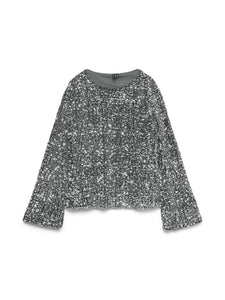 VERO MODA Sequin Boat Neck Top in Grey