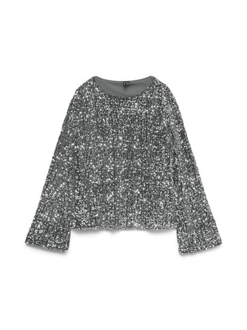 VERO MODA Sequin Boat Neck Top in Grey