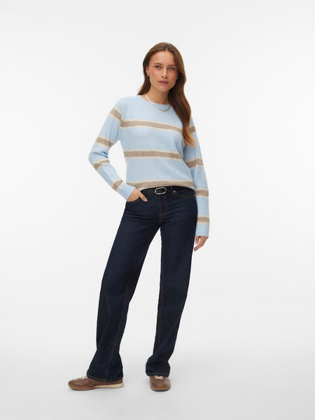 VERO MODA Striped O-Neck Knit Jumper in Light Blue