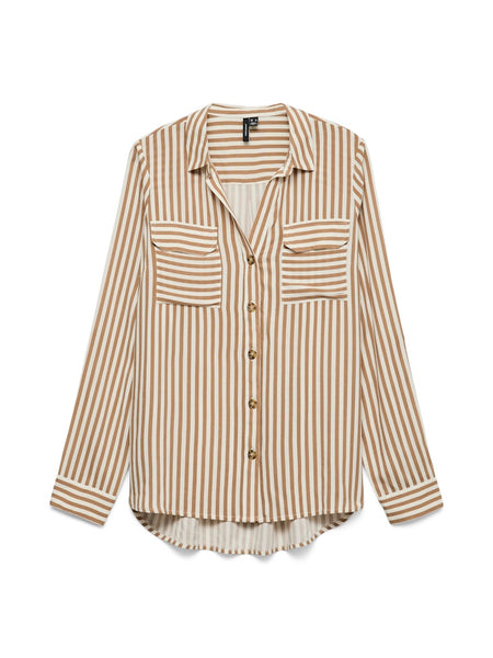 VERO MODA Striped V-Neck Shirt in Camel