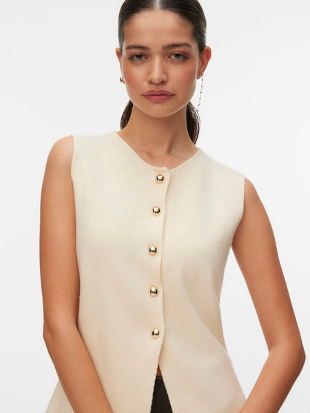 VERO MODA Sleeveless Button Vest in Cream