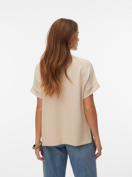 VERO MODA Short Sleeve O-Neck Top in Beige