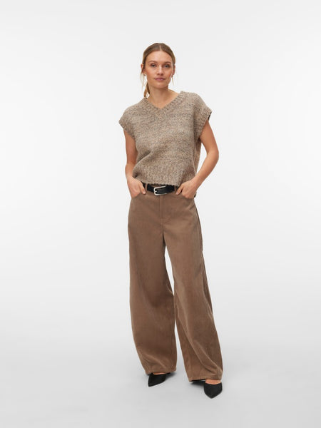 VERO MODA V-Neck Knit Vest in Beige