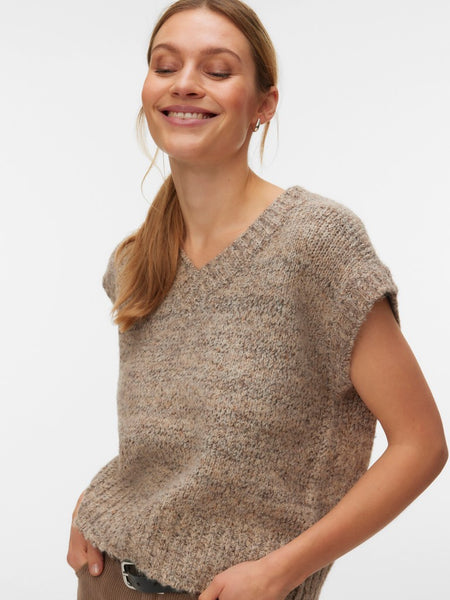 VERO MODA V-Neck Knit Vest in Beige