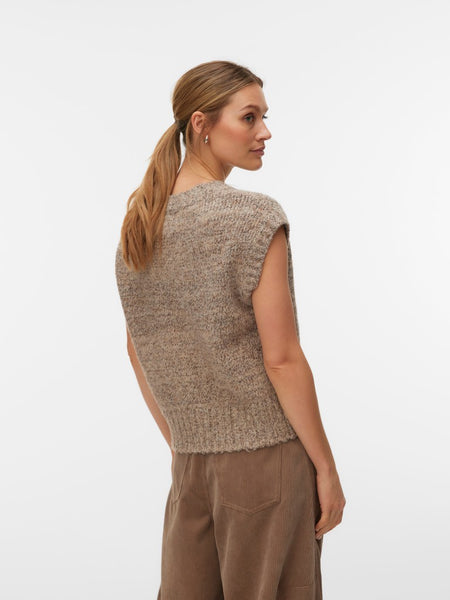 VERO MODA V-Neck Knit Vest in Beige