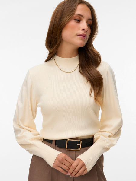 VERO MODA Funnel Neck Knit Jumper in Cream