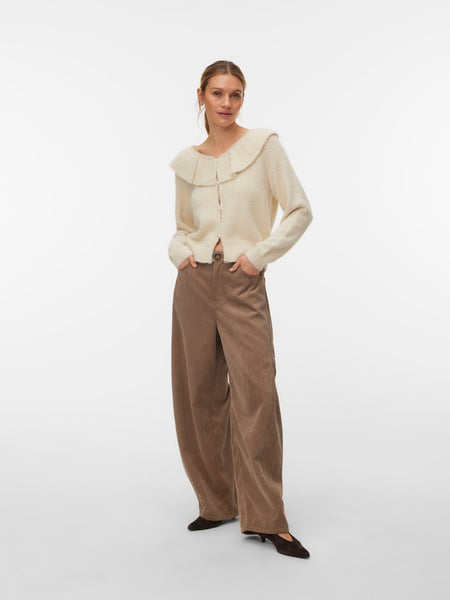 VERO MODA Ruffle Detail Knit Cardigan in Cream
