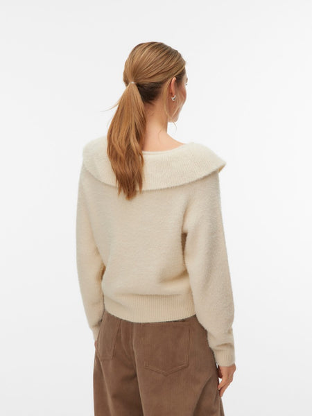 VERO MODA Ruffle Detail Knit Cardigan in Cream