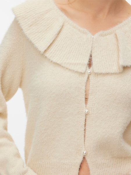 VERO MODA Ruffle Detail Knit Cardigan in Cream