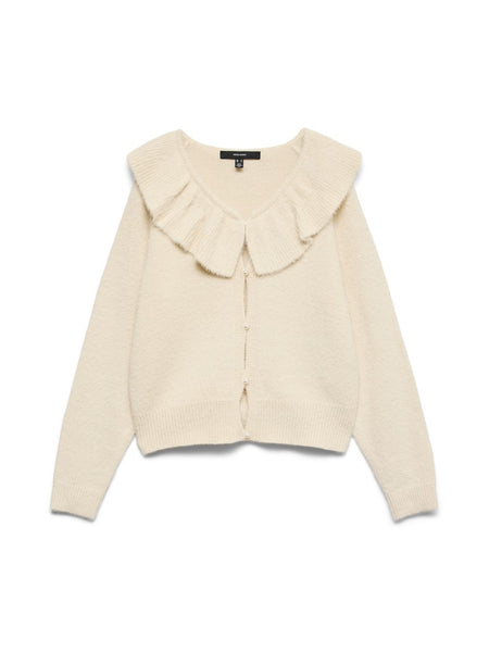 VERO MODA Ruffle Detail Knit Cardigan in Cream