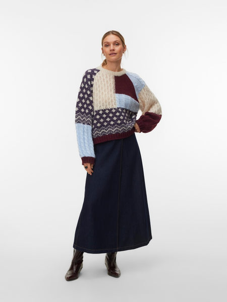 VERO MODA Block Patterned Knit Jumper in Blue