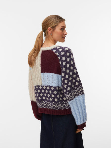 VERO MODA Block Patterned Knit Jumper in Blue