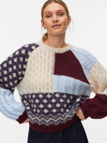 VERO MODA Block Patterned Knit Jumper in Blue