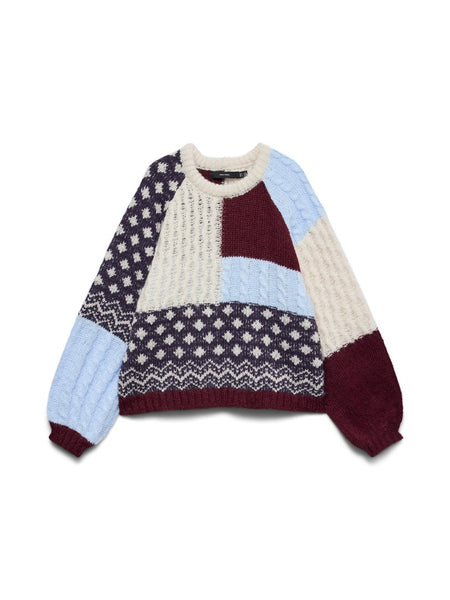 VERO MODA Block Patterned Knit Jumper in Blue