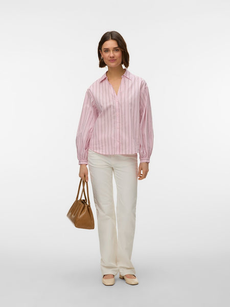 VERO MODA Striped Heart Stud Shirt in Pink