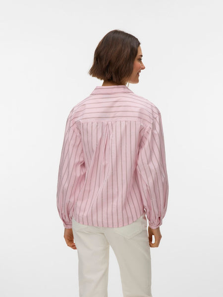VERO MODA Striped Heart Stud Shirt in Pink
