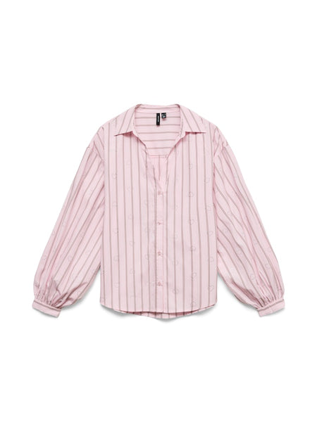 VERO MODA Striped Heart Stud Shirt in Pink