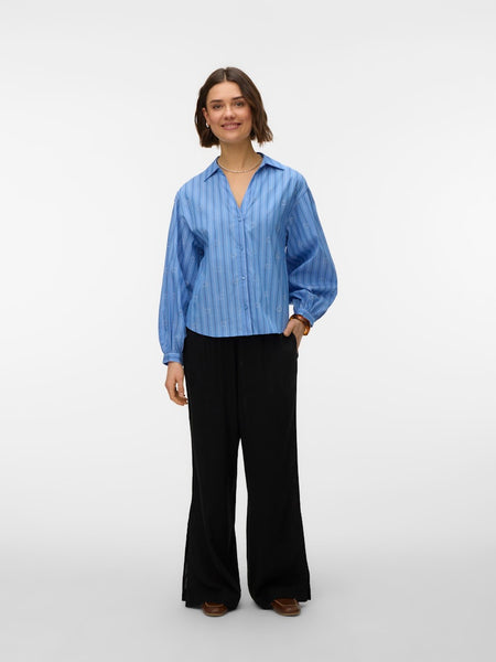 VERO MODA Striped Heart Stud Shirt in Blue