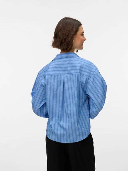 VERO MODA Striped Heart Stud Shirt in Blue