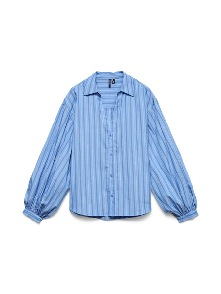 VERO MODA Striped Heart Stud Shirt in Blue