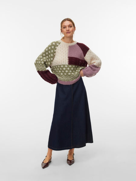 VERO MODA Block Patterned Knit Jumper in Pink