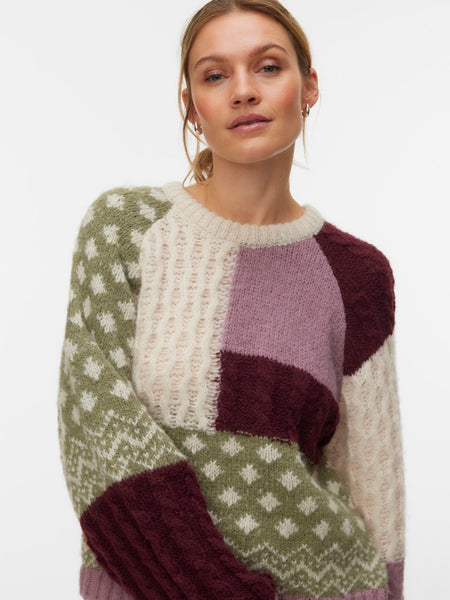 VERO MODA Block Patterned Knit Jumper in Pink