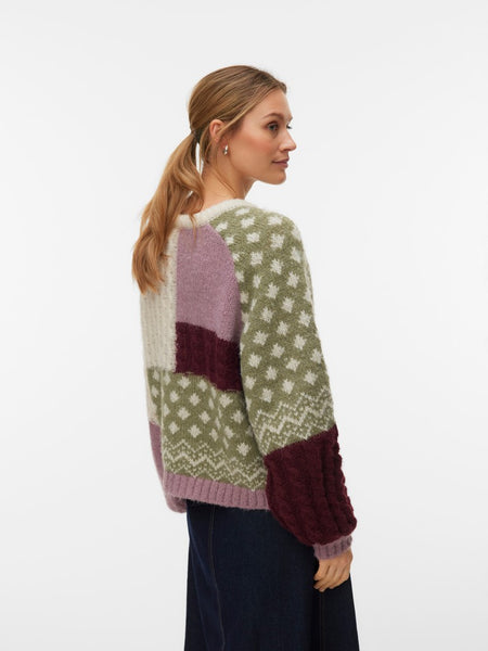 VERO MODA Block Patterned Knit Jumper in Pink