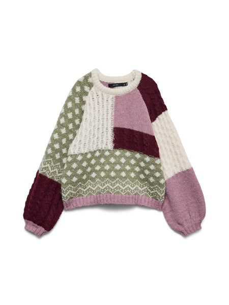VERO MODA Block Patterned Knit Jumper in Pink