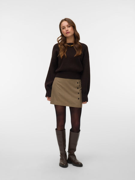 VERO MODA Round Neck Knit Jumper in Chocolate