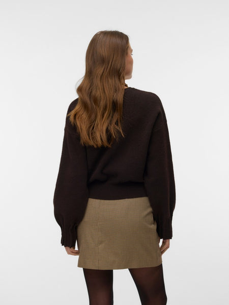VERO MODA Round Neck Knit Jumper in Chocolate