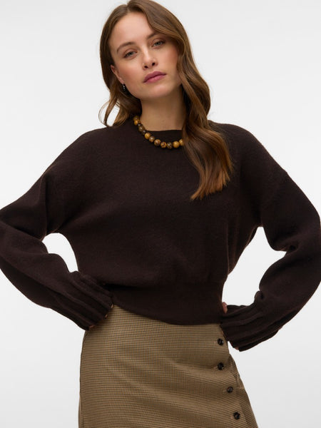 VERO MODA Round Neck Knit Jumper in Chocolate