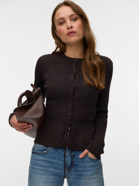 VERO MODA Tie Detail Cardigan in Chocolate