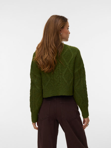 VERO MODA Short Cable Knit Jumper in Green