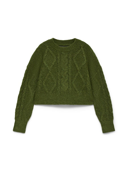VERO MODA Short Cable Knit Jumper in Green