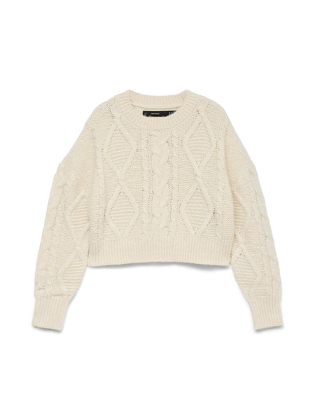 VERO MODA Short Cable Knit Jumper in Cream