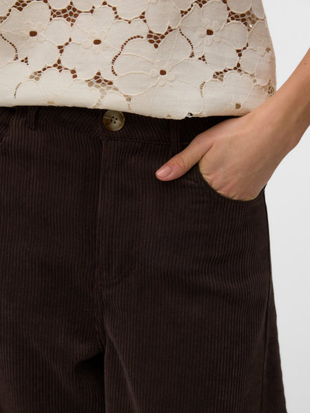VERO MODA Corduroy Barrel Trousers in Chocolate