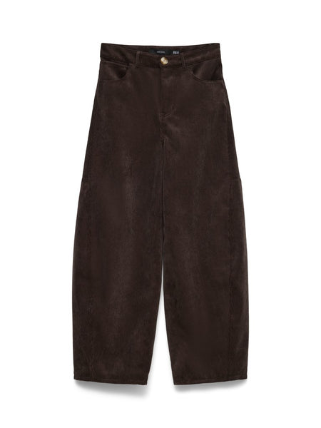 VERO MODA Corduroy Barrel Trousers in Chocolate