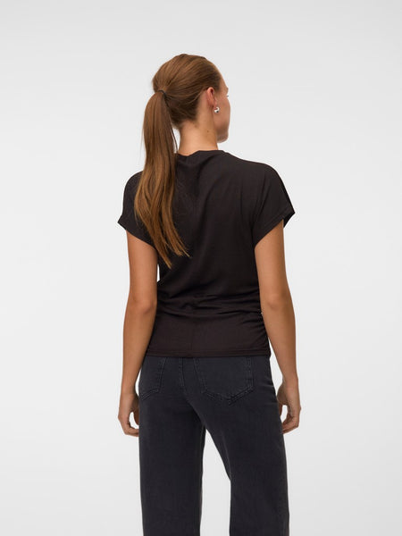 VERO MODA Short Sleeve Ruched Glitter Top in Chocolate