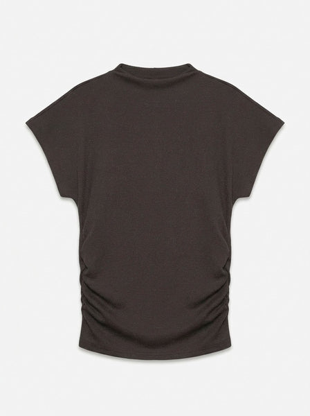 VERO MODA Short Sleeve Ruched Glitter Top in Chocolate