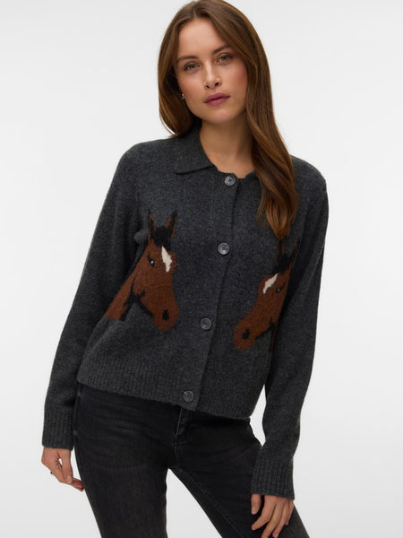 VERO MODA Horse Print Cardigan in Grey