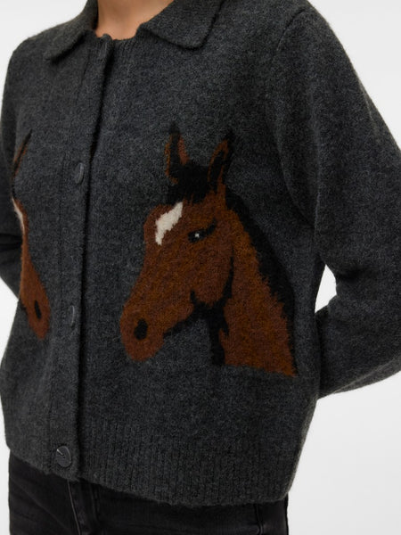 VERO MODA Horse Print Cardigan in Grey