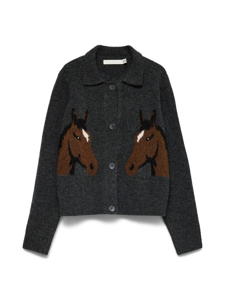 VERO MODA Horse Print Cardigan in Grey