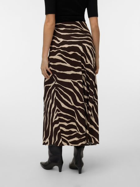 VERO MODA Zebra Print Ankle Skirt in Chocolate