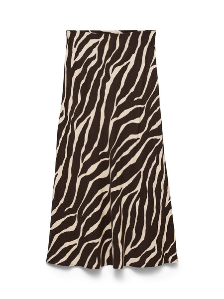 VERO MODA Zebra Print Ankle Skirt in Chocolate