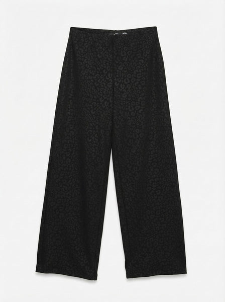 VERO MODA Leopard Print Wide Leg Trousers in Black