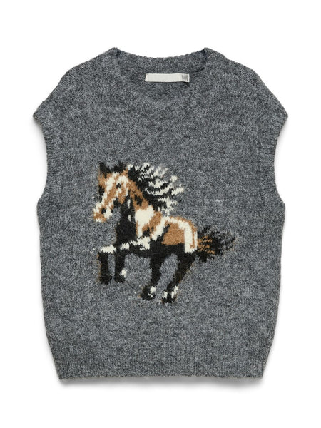 VERO MODA Horse Print Knit Vest in Grey