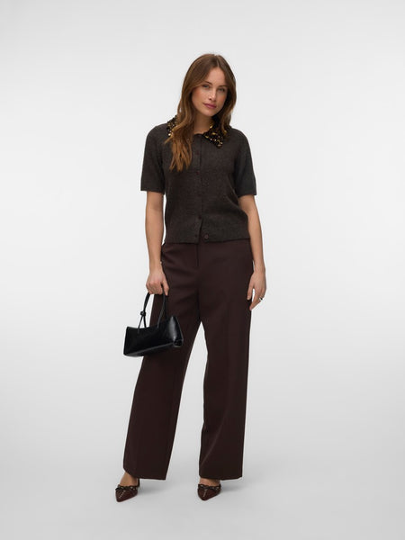 VERO MODA Sequin Collar Cardigan in Chocolate
