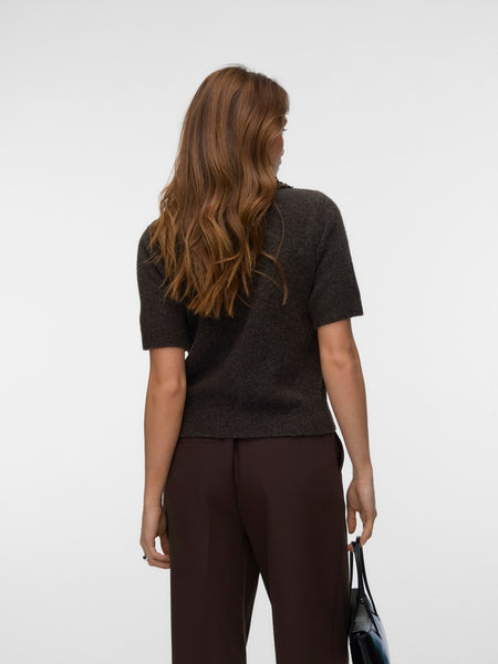VERO MODA Sequin Collar Cardigan in Chocolate