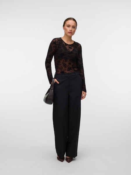 VERO MODA Floral Mesh Top in Chocolate