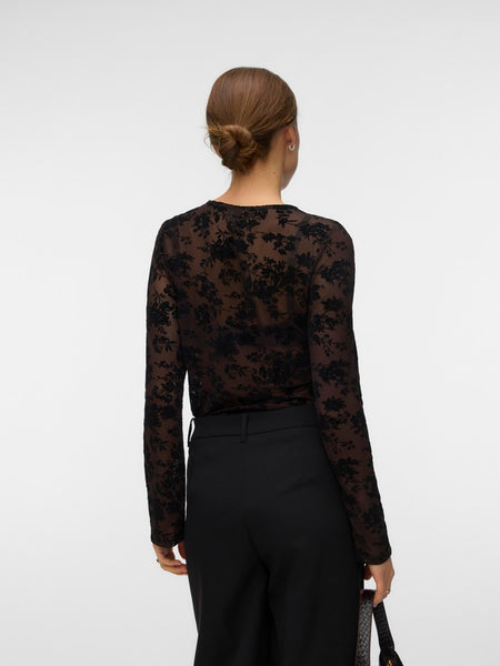 VERO MODA Floral Mesh Top in Chocolate